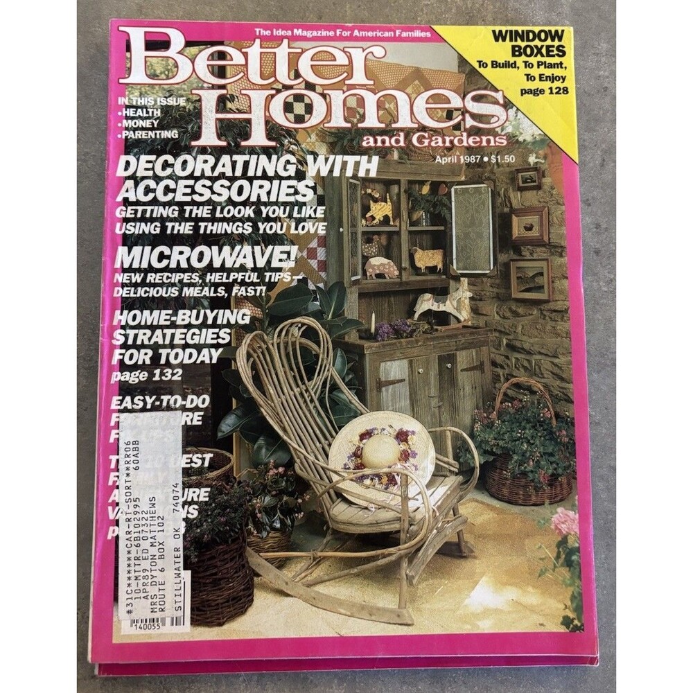 Better Homes and Gardens April 1987 Volume 65 Issue No. 4 VTG Magazine Decor